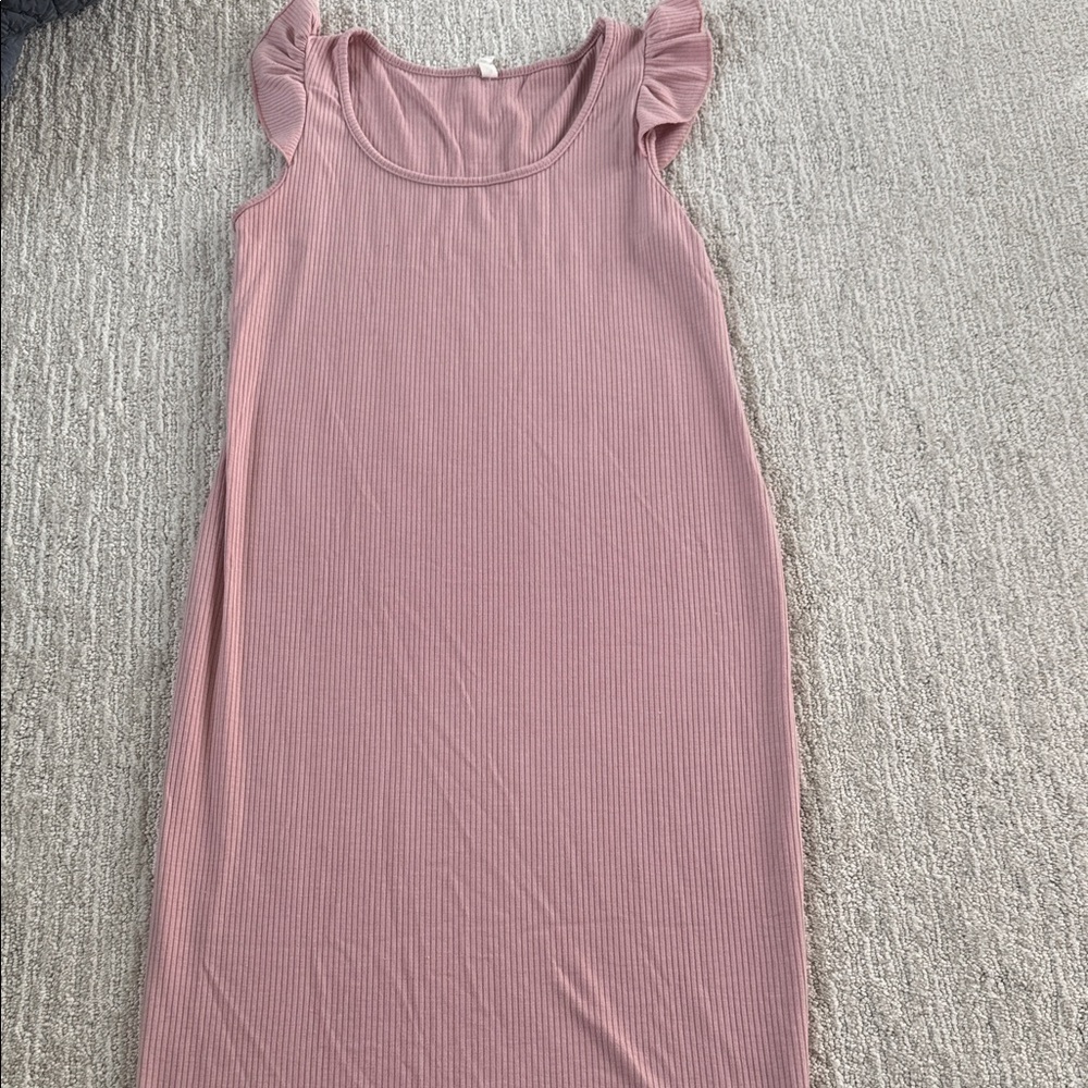 Maternity Pink Sleeveless Dress with Ruffle Shoulders
